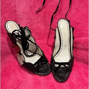 Yves Saint Laurent Multicolor Python
Ankle Wrap Sandals